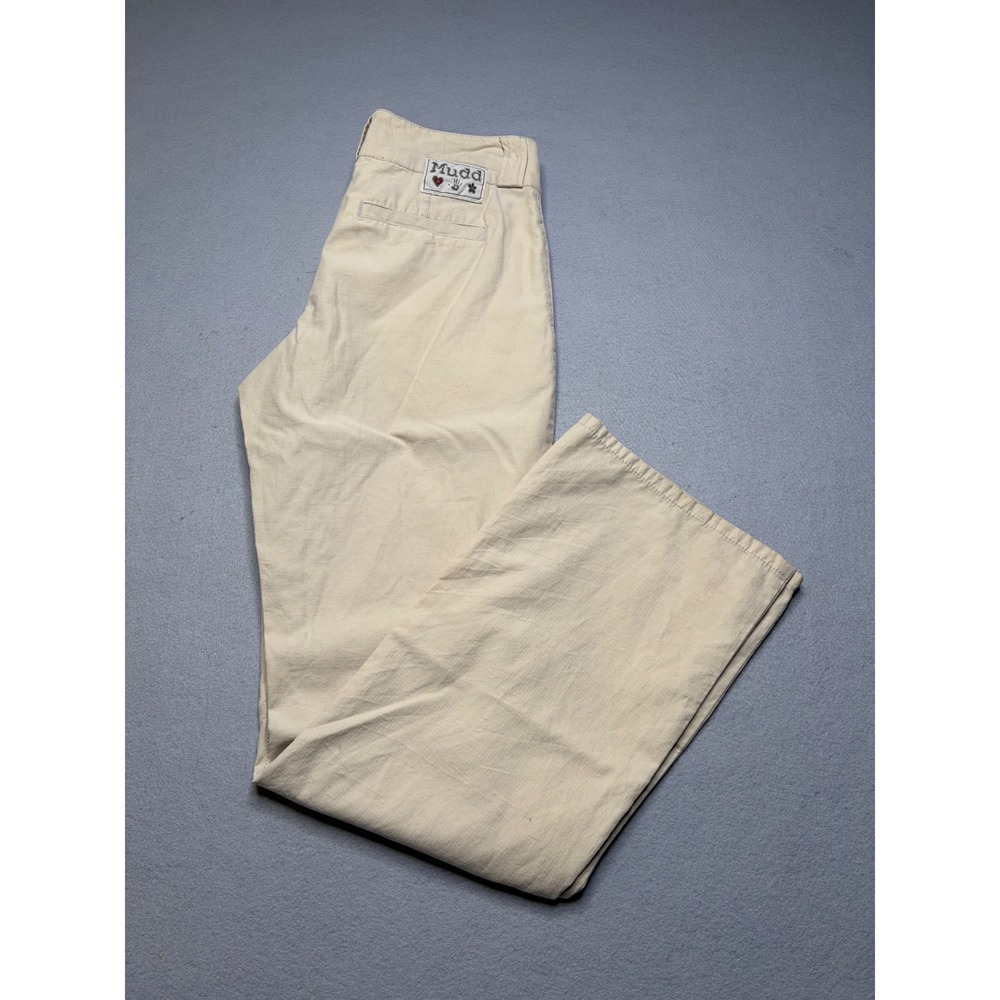 Mudd Flare Pants Women 3 Tan‎ Vintage Y2K Low Rise Herringbone 4SPF30K